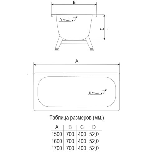 Ванна стальная ВИЗ MARION с опорной подставкой 160х70х40 без ранта, белый ирис (M-61903)