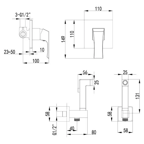 Смеситель Lemark Unit LM4519C с гигиеническим душем, встраиваемый