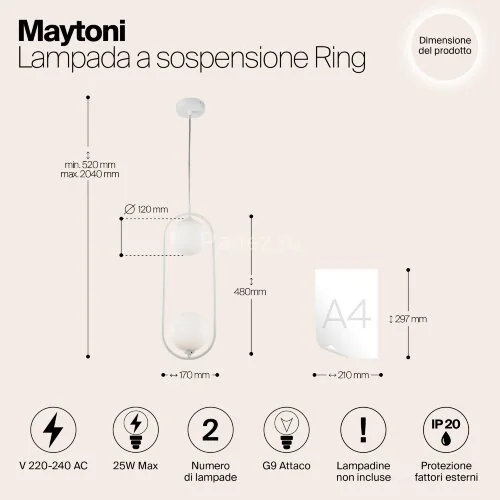 Подвесной светильник Maytoni MOD013PL-02W