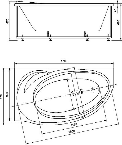 Ванна акриловая AZARIO PAOLINA асимметричная 170*97 см, левосторонняя (AV.0072170)