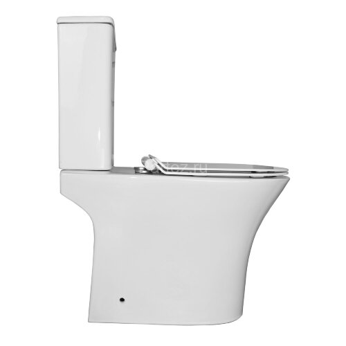 Унитаз-компакт Azario FRETTA ROUND 650х340х770 напольный, безободковый, со смывным механизмом Geberi