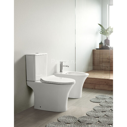 Унитаз-компакт Azario FRETTA ROUND 650х340х770 напольный, безободковый, со смывным механизмом Geberi