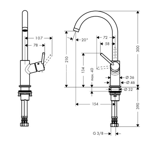 32080000 Talis Смеситель для раковины, однорычажный, с фиксированным изливом и сливным клапаном Push