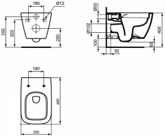 Унитаз подвесной Ideal Standard i.life S безободковый, технология RimLS+, глубокий смыв. Короткая пр