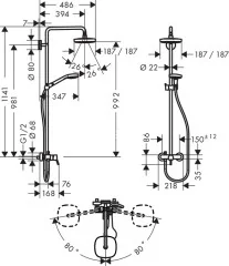 27258400 Croma Select E 180 2jet Showerpipe с однорычажным смесителем
