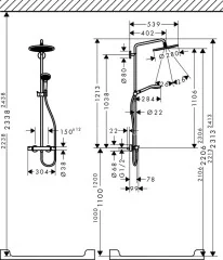 26790000 Croma Select S 280 Air 1jet Showerpipe с термостатом