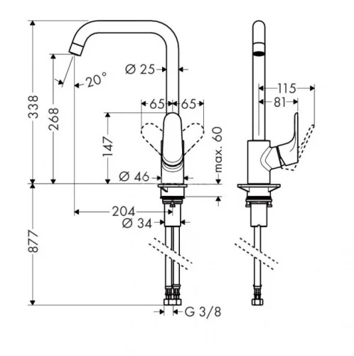 Hansgrohe 31820000 Focus Смеситель для кухни, однорычажный, 1/2, хром