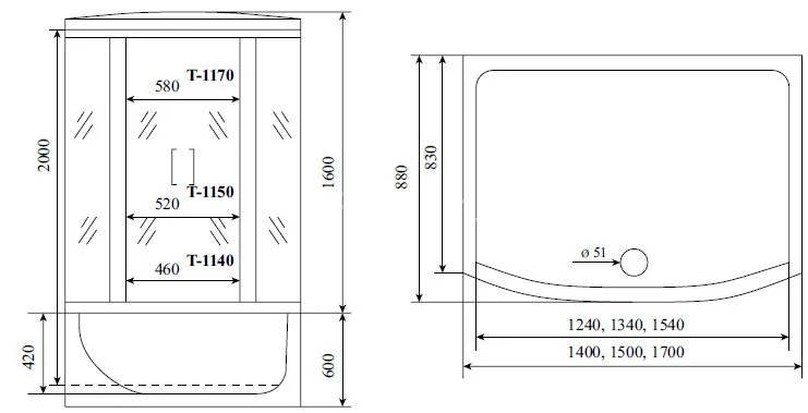 Timo Comfort Т-8850 Fabric Glass душевая кабина (150*88*220), шт