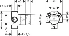 Hansgrohe 15930180 Скрытая часть переключателя Quattro, СМ, 3/4