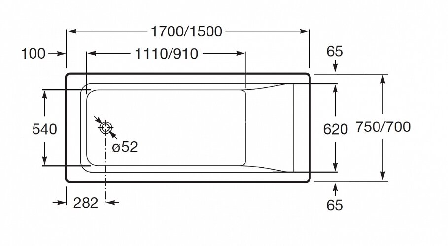 Roca Easy Акриловая прямоугольная ванна 150x70x45