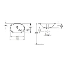 Раковина Villeroy&amp;Boch O.NOVO 530х320, встраиваемая снизу, цвет альпийский белый (41625001)