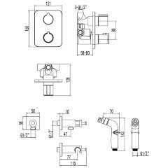 Смеситель Lemark Bronx LM3740BL с гигиеническим душем термостатический, встраиваемый