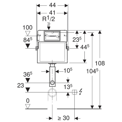 Смывной бачок скрытого монтажа Geberit Delta 12 см, 6/3 литра, фронтальная установка (109.100.00.1)