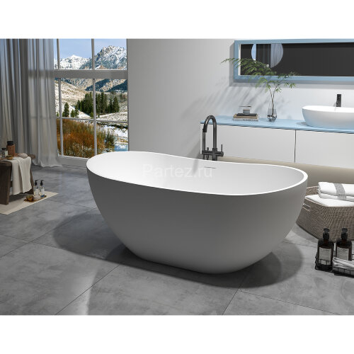 Ванна из искусственного камня Azario JENNER 1800x850x640 свободностоящая белая матовая, с белым мато