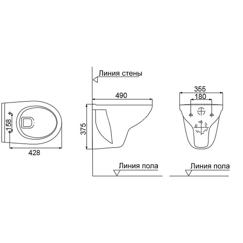 Унитаз подвесной Creo Ceramique PROJECT 355х490х375 в комплекте с быстросъемным сиденьем микролифт (