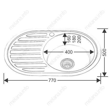 Мойка 7750 U MELANA 0,6/160 ДЕКОР врезная овальная с сифоном (180D tb *15)