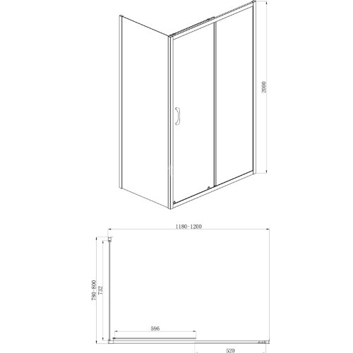 Душевое ограждение AZARIO 1200х800х2000, БЕЗ ПОДДОНА, прозрачное стекло 6 мм, открывание направо, цвет профиля серебро (AZ-ND1131 R 1200)