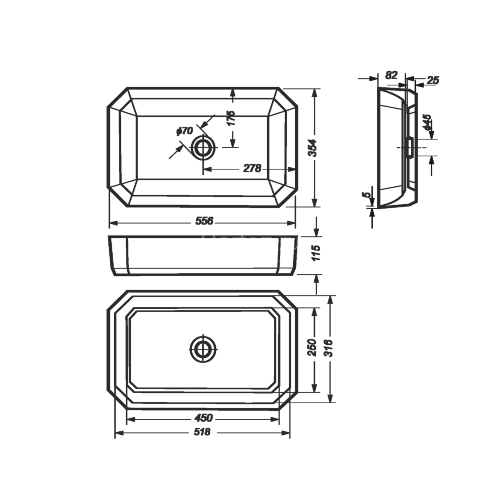 Раковина Sanita Luxe Line, накладная, белая (LINSLWB01)