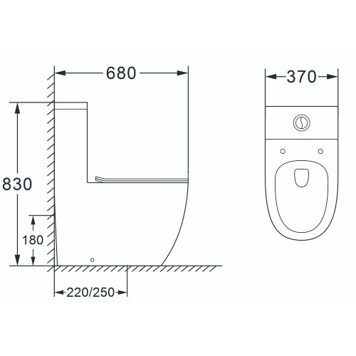 Унитаз-моноблок AZARIO MORANO 680x370х830 напольный, безободковый в комплекте с сиденьем микролифт, 