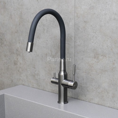 Смеситель Lemark Expert LM5083GMN-Black для кухни c гибким изливом, с подключением к фильтру с питье