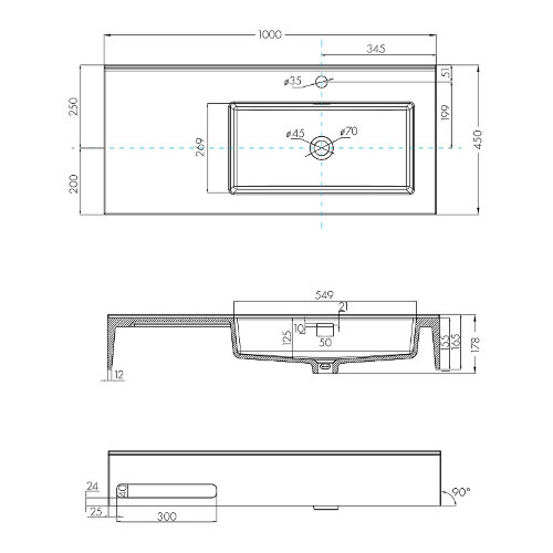 Раковина Aquaton Квадро Про 100 R, правая, белая (1A733231QA01R)
