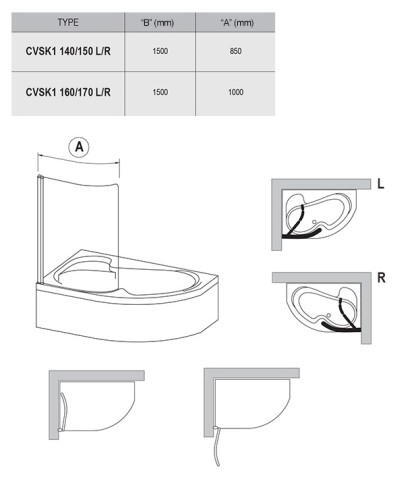 Шторка для ванны распашная Ravak CVSK1 100х150 цвет профиля хром (7QLS0C00Y1)