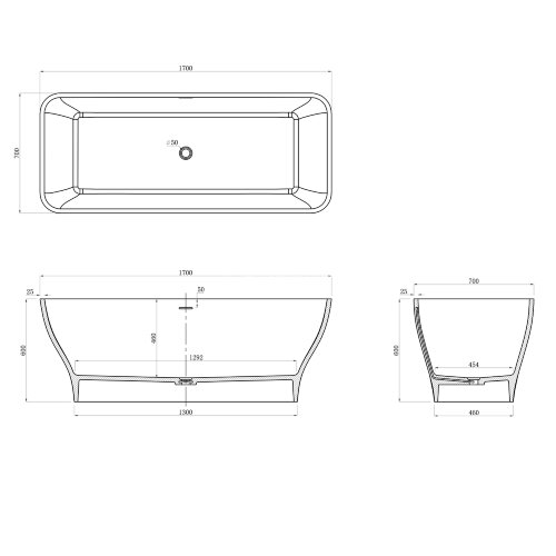 Ванна из искусственного камня Azario SAVANT 1700x700x600 свободностоящая белая матовая, с белым мато
