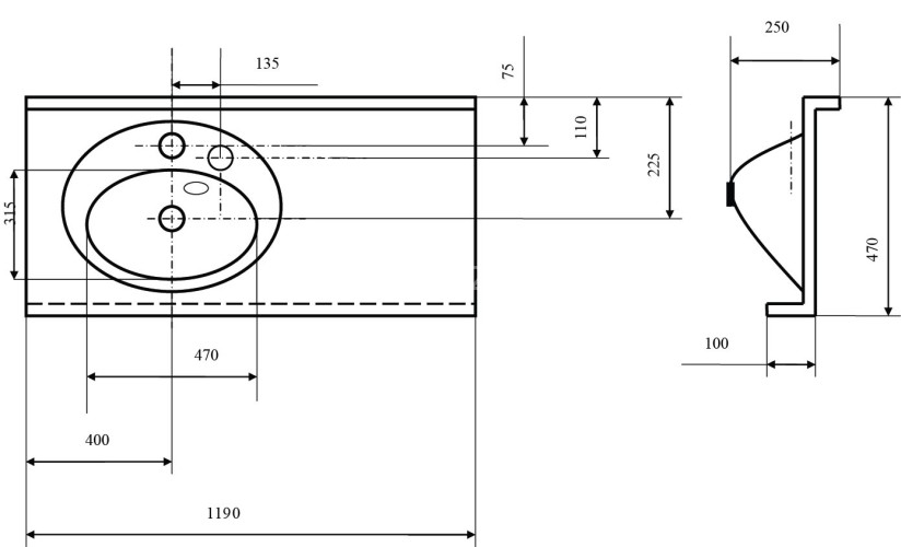 Раковина -столешница AQUATON Отель 119х47х25 цвет Белый (1A70103NOT01R)