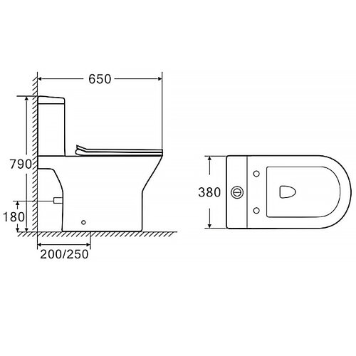 Унитаз-компакт Azario Mons 380х650х790 напольный, безободковый, с быстросъемным сиденьем микролифт (