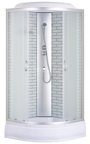 Душевая кабина Loranto 90х90х215 поддон 25 см, белый кирпичный узор, стекло 4 мм, профиль хром (CS-6690-25FW 90)