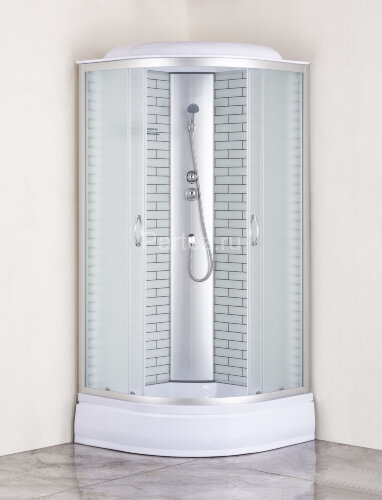 Душевая кабина Loranto 90х90х215 поддон 25 см, белый кирпичный узор, стекло 4 мм, профиль хром (CS-6690-25FW 90)