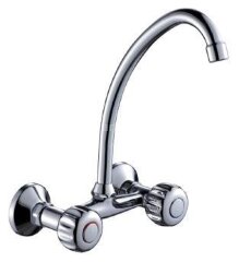 Смеситель двуручный для кухни, настенный с верхним изливом, хром