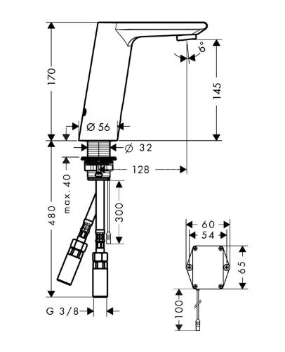 31100000 Metris S Смеситель для раковины, электронный, с регулировкой температуры, питание от батаре