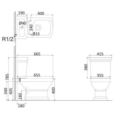 Унитаз-компакт напольный Creo Ceramique Orleans 420х670ъ790 сиденье с микролифтом, белый (OR1002+OR1
