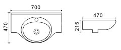 Раковина подвесная Azario 700x470x215, белый (TEO-70)