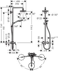 27255400 Croma Select S 180 2jet Showerpipe, с однорычажным смесителем