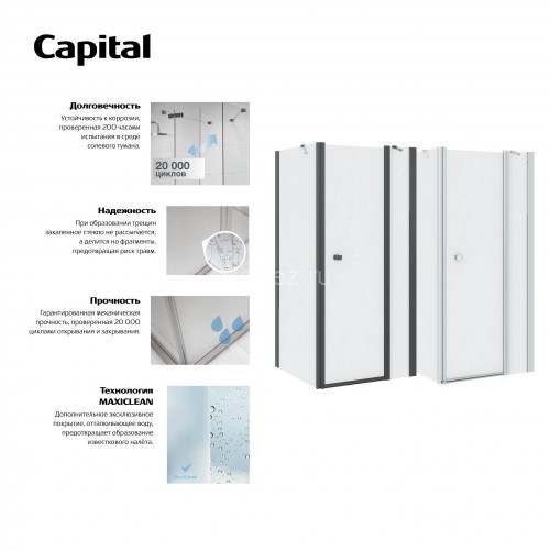 Душевая дверь Roca CAPITAL распашная 90х195, толщина полотна 6мм универсальная, цвет профиля черный