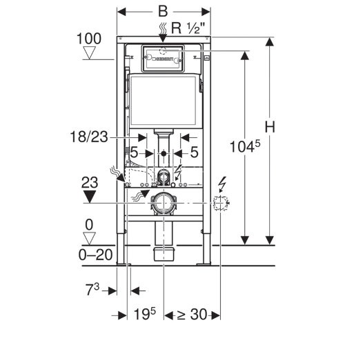Инсталляция Geberit DuofixBasic для подвесного унитаза, 112 см, со смывным бачком скрытого монтажа D
