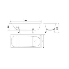 Ванна стальная WhiteWave Classic 150*75 в комплекте с белыми подставками (CL-1500)