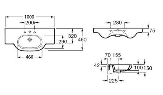 Z Раковина N -MERIDIAN 100 x 46 см б/пьед.