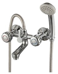 Смеситель для ванны с коротким изливом, с держателем на теле, хром