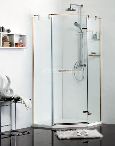Душевое ограждение Azario MONTREAL 1000х1000х2000 R, со стеклянной полкой, без поддона, прозрачное стекло 8 мм,цвет профиля золото (AZ-NWG3231 1000 R)