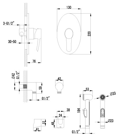 Смеситель Lemark Atlantiss LM3219C с гигиеническим душем, встраиваемый