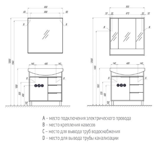 Тумба под раковину AQUATON РИКО 80 напольная, Белый/Ясень Фабрик (1A215401RIB90)