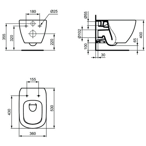 Промо-комплект Ideal Standard Tesi Aqua Blade Подвесной унитаз с инсталляцией, с сиденьем Микролифт 