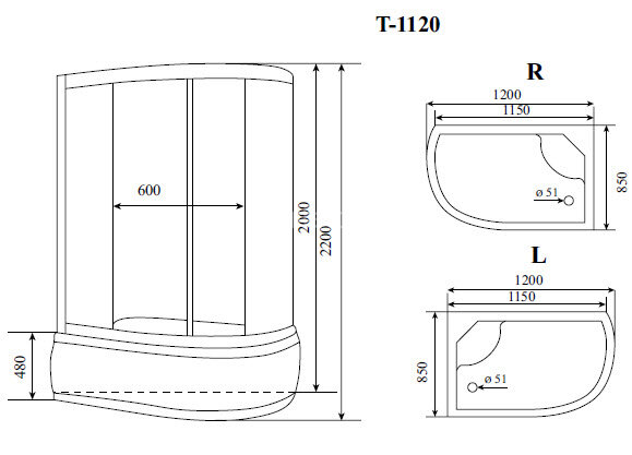 Timo Comfort T-8820L Fabric Glass душевая кабина (120*85*220), шт