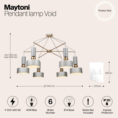 Подвесная люстра Maytoni MOD030PL-06GR