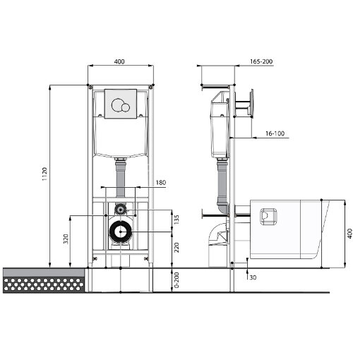 ПЭК унитаз с инсталляцией Santek Нео Rimless с сиденьем "Микролифт" и черной матовой клавишей смыва 