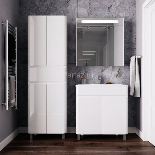 Комплект тумба Итана Roberto 80 (795х455х850) напольная, с раковиной Adel 80, белый глянец (295461)