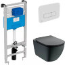 Промо-комплект TESI silk black инсталляция с унитазом и сиденьем с микролифтом + кнопка смыва в пода